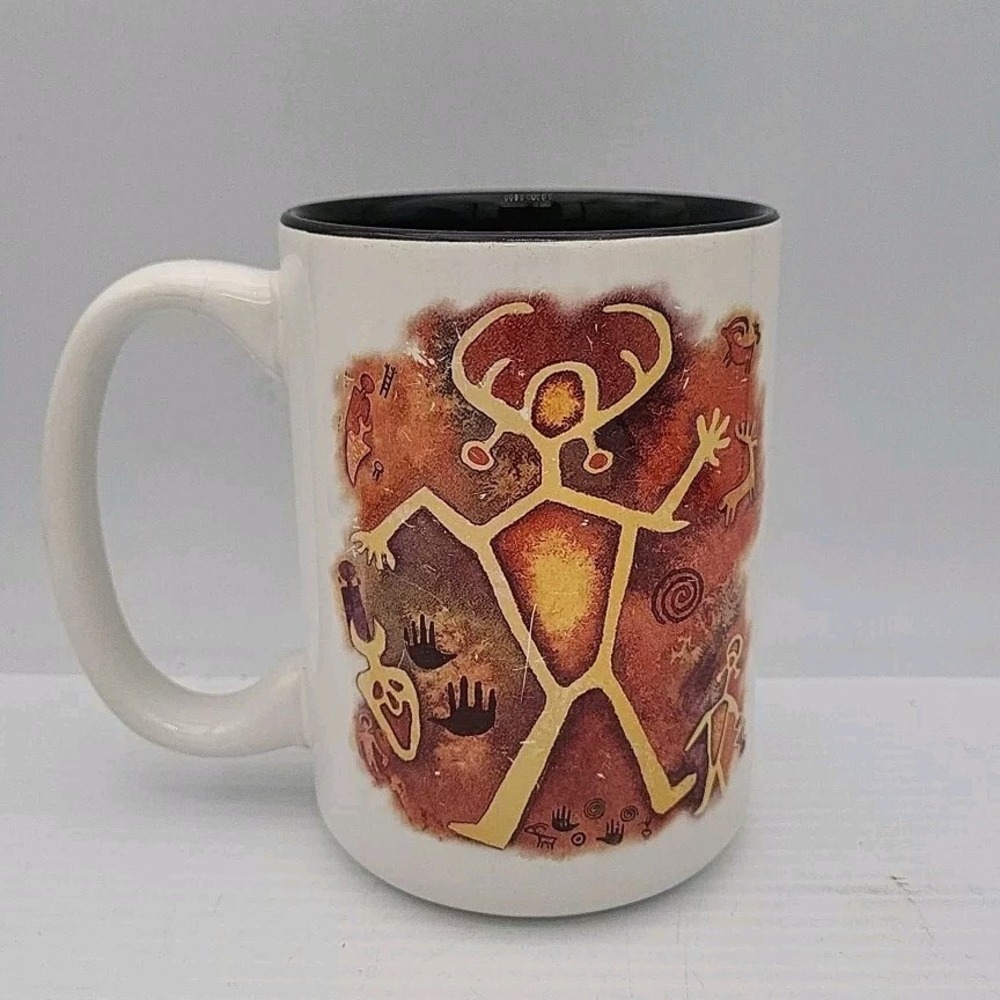 Kokopelli Mug Tribal Art Icons by K. D. Cooney White and Brown‎